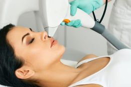 Woman receiving laser hair removal treatment on her upper lip at Derma Laser Spas in Sandy Springs, Atlanta.